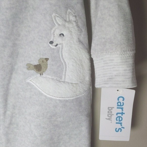 🔥 Carter's Heather gray sleeper with fox and bird - 6 mos - NWT - Picture 2 of 4